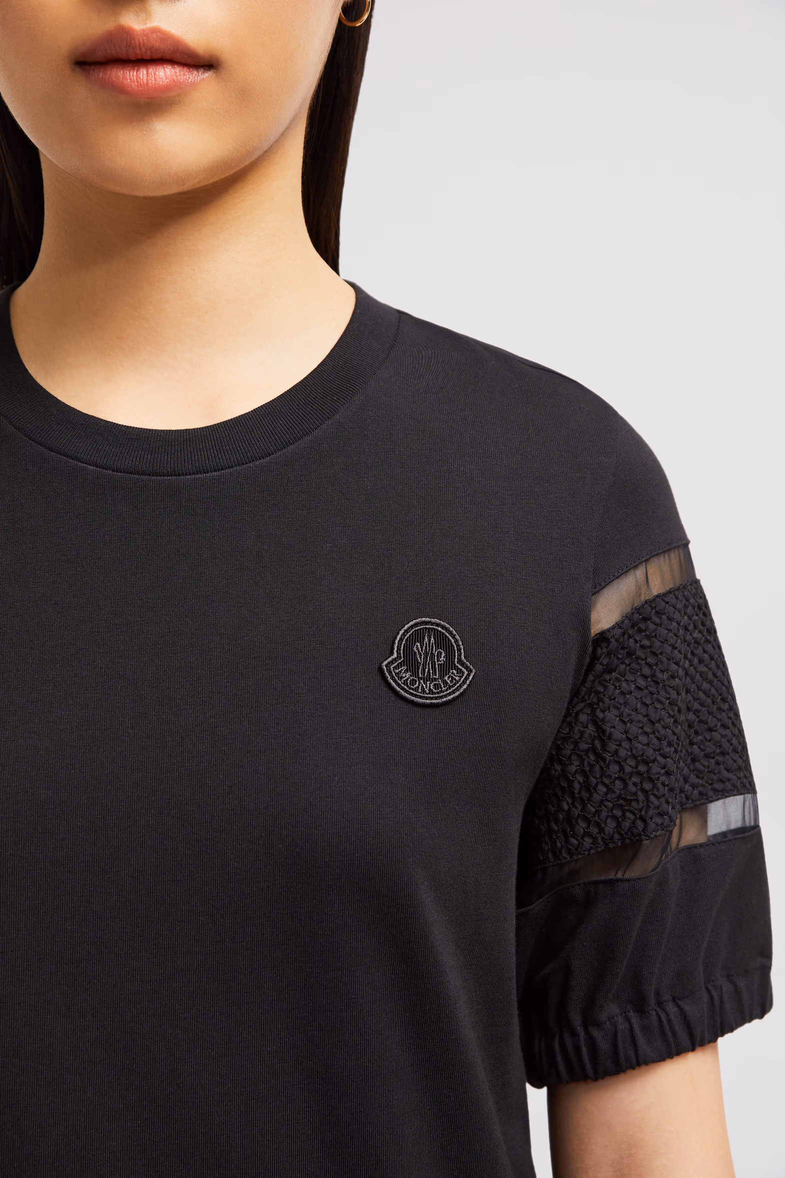Silk Trim Cotton T-Shirt Women Black Moncler 6
